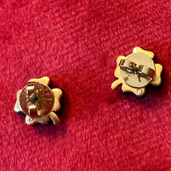 Tory Burch Resin Clover Stud Earrings Black Yellow Gold - Picture 6 of 7